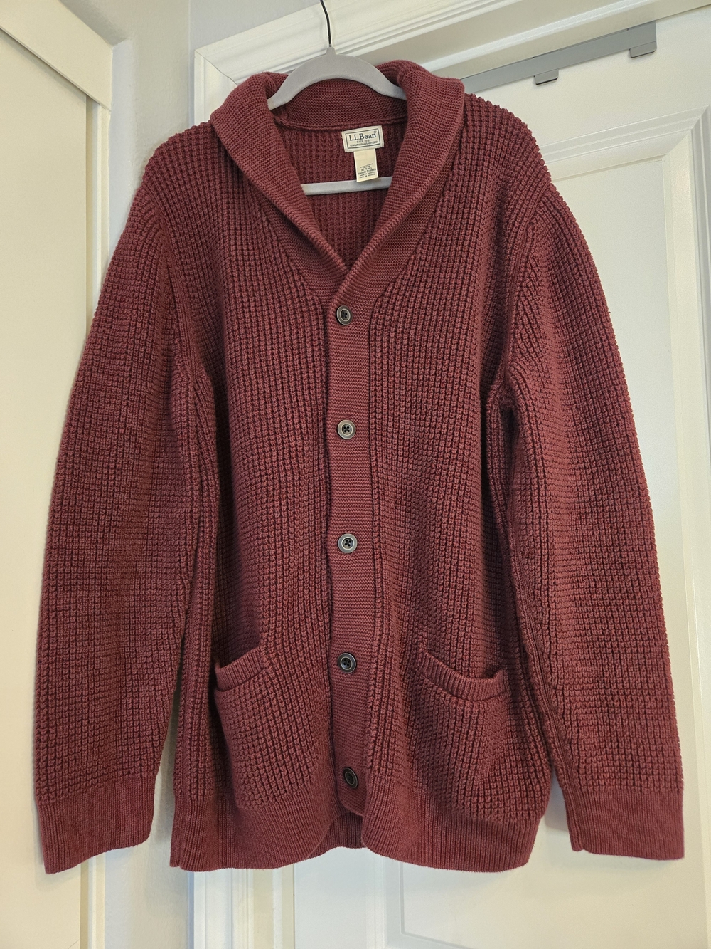 L.L. Bean Men's Organic Cotton Waffle Sweater, Cardigan, Size XL Tall